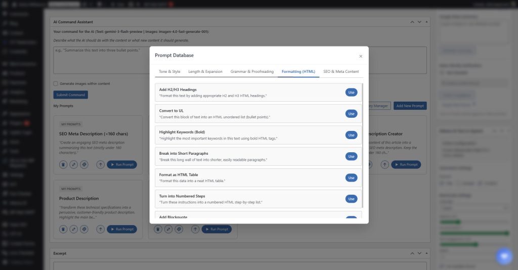 Athéna AI Content Assistant - Quick Prompts