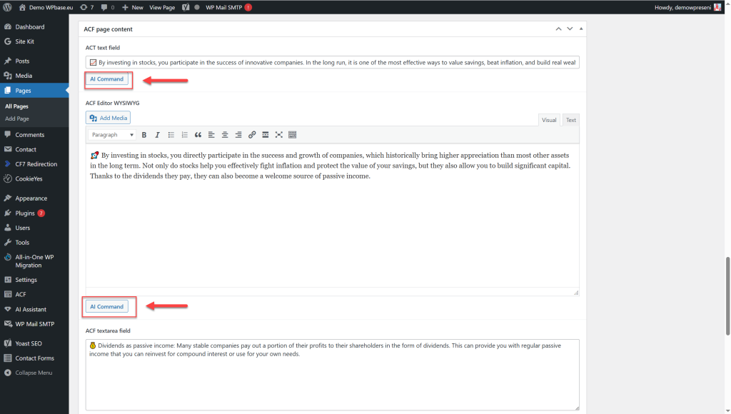 Athéna AI Content Assistant - Advanced Custom Fields (ACF®)
