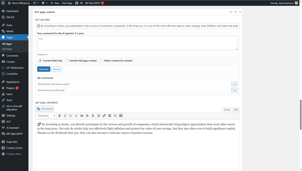 Athéna AI Content Assistant - Advanced Custom Fields (ACF®)