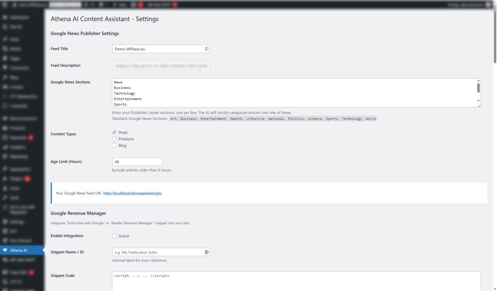 Athéna AI Content Assistant - GN Publisher (Feed and Sitemap for Google News Publisher Center)