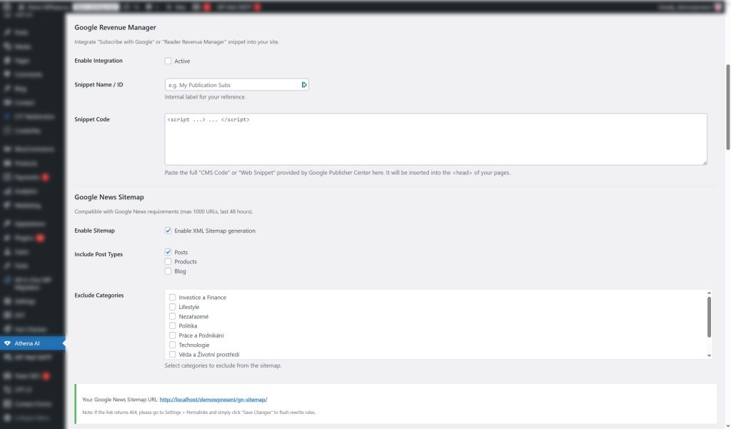 Athéna AI Content Assistant - GN Publisher (Feed and Sitemap for Google News Publisher Center)