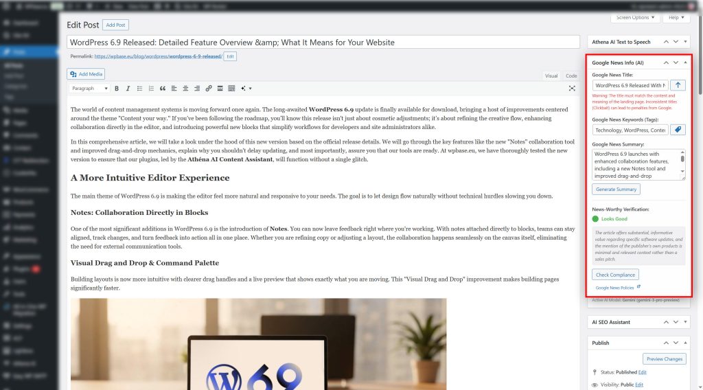 Athéna AI Content Assistant - GN Publisher (Feed and Sitemap for Google News Publisher Center)